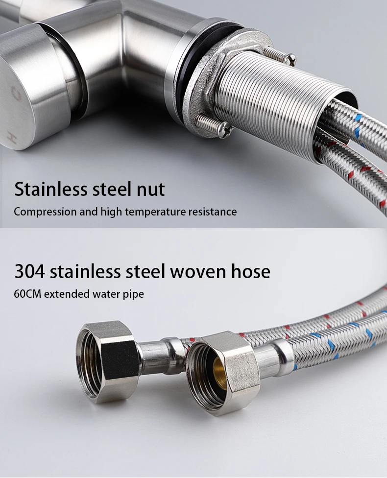 GuangDong Manufacture Deck Mounted SUS 304 Stainless Steel Faucet  Kitchen Sink Tap with Brushed Surface