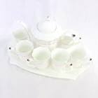 New Gold Rim Porcelain Pure White Ceramic Coffee Cup 6pcs Set And Saucer China Tea Pot Set