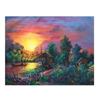 J1825 Yiwu soumeng wholesale and custom living room paint art canvas diy Forest hut paint with diamonds