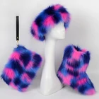 luxury bow waterproof mongolian faux tall lined women snow fur short boot sets with headband