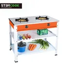 Colored stainless steel double gas cooker table stander gas cooktop