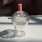 Diy Empty Flat Lid Cup / Frappe Cup / Snow Globe Keychain with hardware keychain and straw