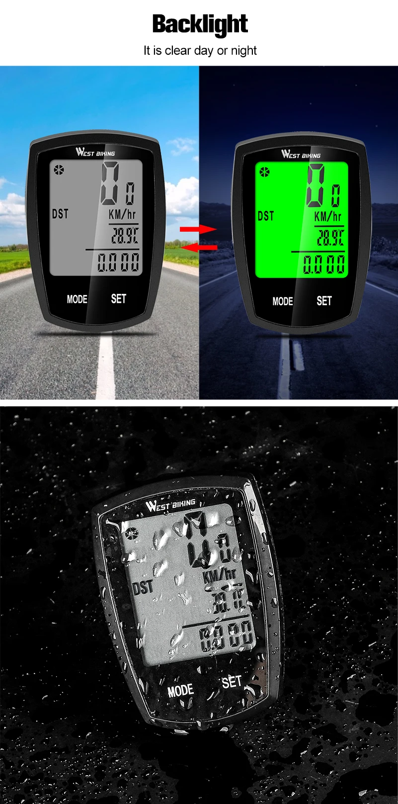 WESTBIKING Bike Computer Screen-touchable Speedometer Digital Odometer Cycling Computer Wired/Wireless Exercise Bicycle Computer