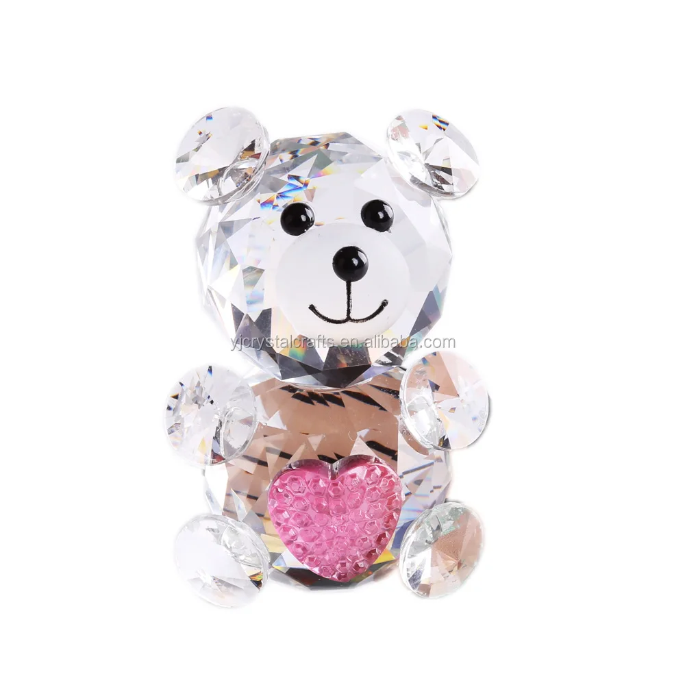 blue color pink crystal glass bear model for baby gifts little