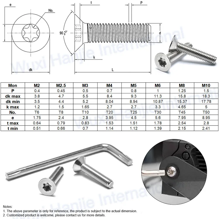 Stainless Steel A A Inox M M M M Torx Csk Flat Head Six Lobes