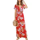 Autumn Short sleeves Floral Print lady dresses women Casual Maxi dress