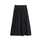 Retro 100% Polyester black hand frosted pleated girls' midi skirt