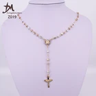 Z019 gold rosary necklace wholesale three colors religious jewelry rosary beaded necklace