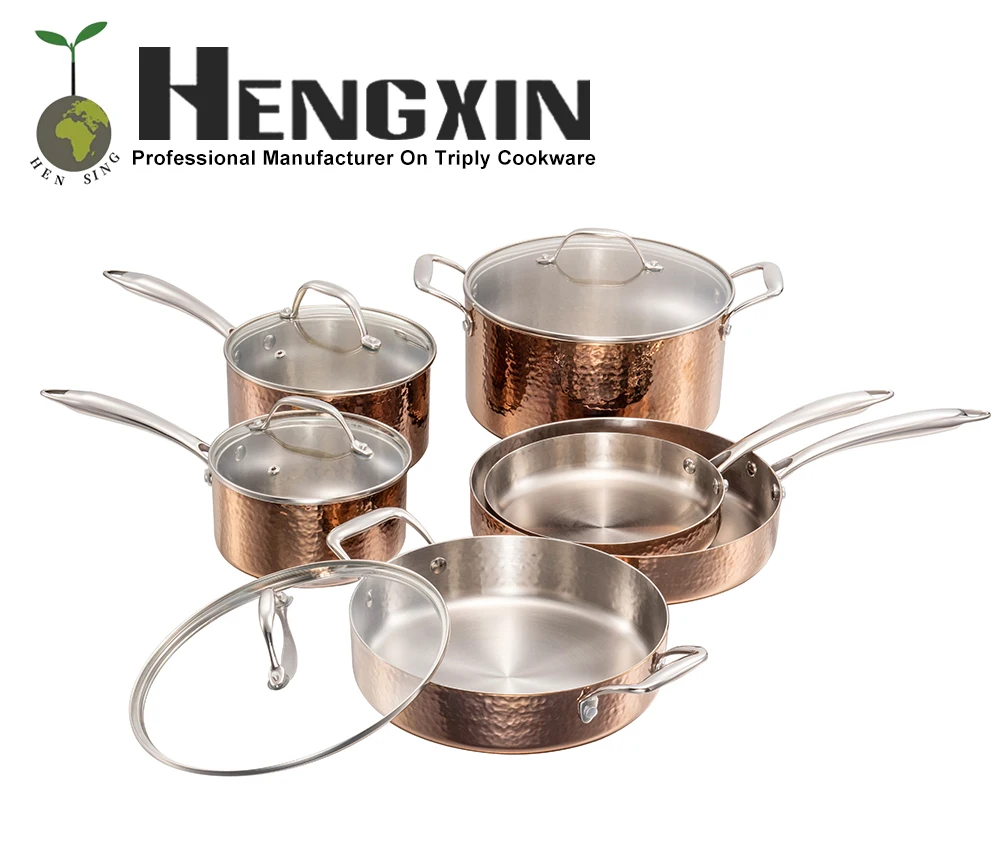 Fashion 10 pcs Stainless Steel Hammered Kitchenware Cookware Set