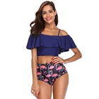 Wholesale women high waisted swimsuit flounce swimwear racerback vintage two piece beach swimsuit
