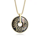 Vintage Black Printed Pattern Design Necklaces Pendants Fashion Bohemian Style Round Snake Chain