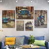 Wall art decoration 5 panel canvas retro car print painting pictures for hotel