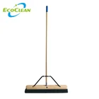 EcoClean 18" Fine Medium Stiff Bristle Wooden Push Broom with Bamboo Wooden Handle for indoor outdoor cleaning