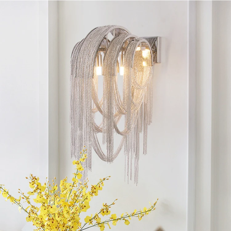 Modern creative aluminum Hanging chain wall led light  LED G9 gold silver Hotel Bedroom wall lamp