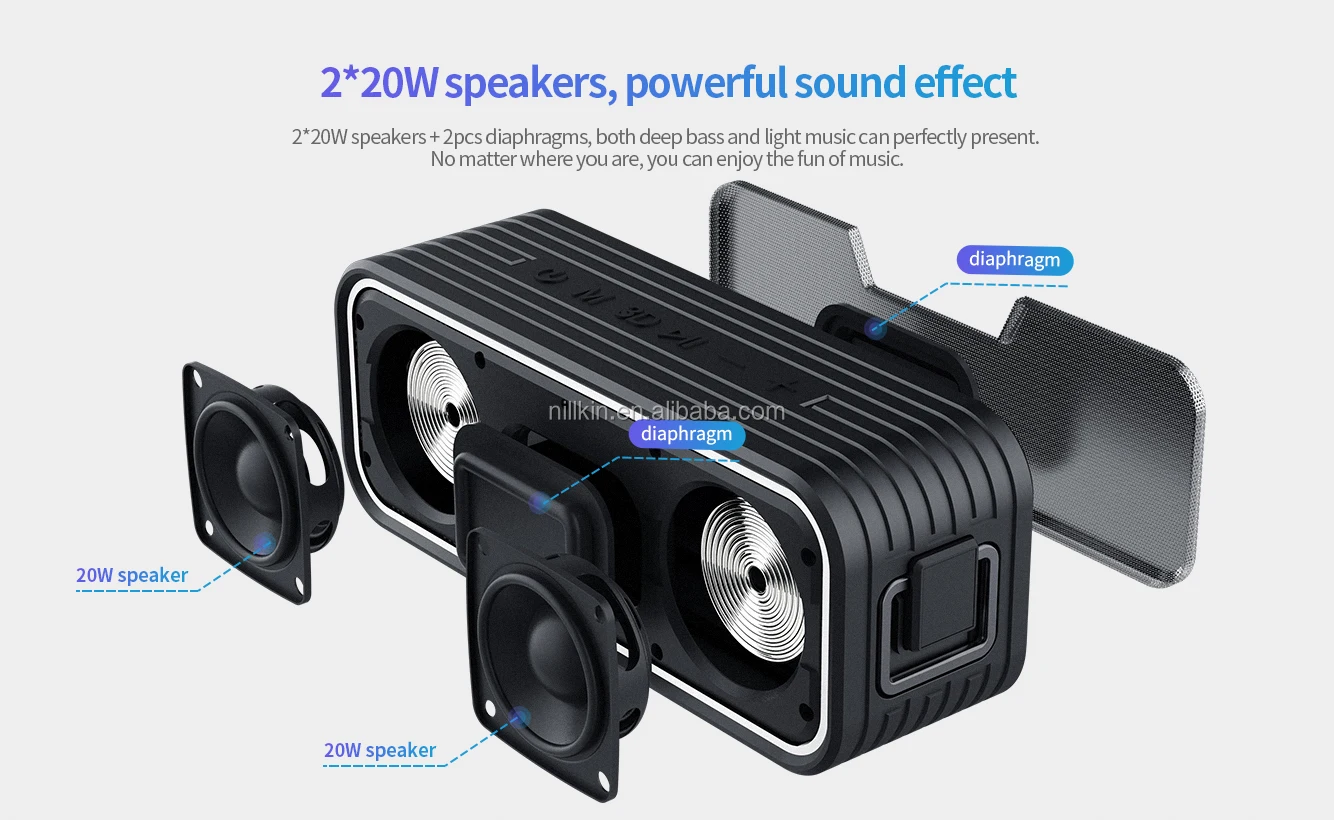Nillkin Traveler W2 IPX7 Waterproof Portable Bluetooth Outdoor Speaker with 2*20W Strong Output 3D Play mode - Black - ANKUX.COM