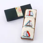 one set of sailboat embroidery terry face towel hand towel 100% cotton