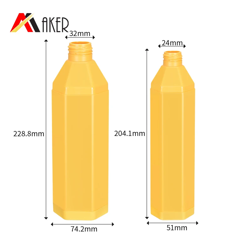 2020 new arrival solid yellow 650ml square cosmetic HDPE plastic body lotion pump bottle.jpg