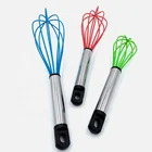 9 10 inch food grade stainless steel handle rotating mixing manual cute silicon egg blender whisk, ballon egg beater