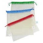 Silk Screen Net Shopping Bag Custom Design Large Washable Eco Pouch Drawstring Shopping Net Bag