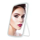 Desktop Portable Lighted Cosmetic Hand Mirror 90 Degree Rotation Dimmable LED Touch Screen Rechargeable USB Makeup Mirror