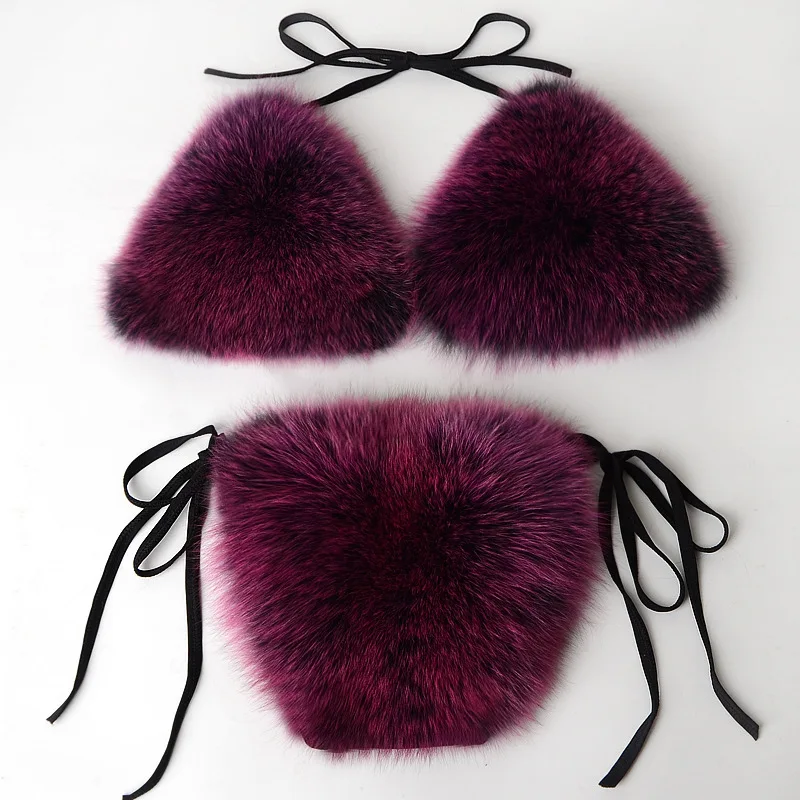 Custom New Sexy Lingerie Xmas Swimwear Sexy Lady Real Fox Fur Underwear