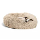 wholesale manufacturer soft luxury plush pink grey white pet cushion round cat dog bed