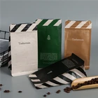 custom printing logo kraft paper coffee been bag aluminum foil flat bottom zipper and valve