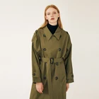 Spring and autumn women long sleeve double breasted khaki army green trench coat