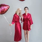 Kimono satin women silk bridesmaid red robe