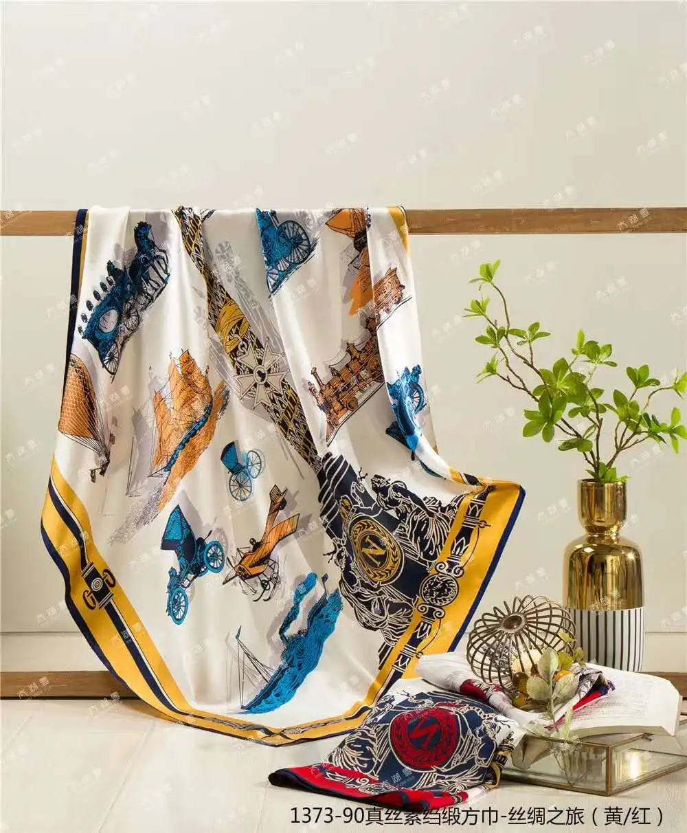 women luxury square and long custom print silk scarf with box