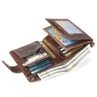 RFID family travel wallet for men with coin pocket top grain genuine leather purse