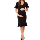 Custom Casual Elegant Pregnant Women Clothing Ruffle Short Sleeve Maternity Dress