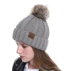 E640 Wholesale Women Lady Winter Warm Wool Custom Detachable Knitted Hat Free Fur Ball Knit Hats Crochet Pom Pom Beanie