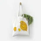 Lovely yellow birds natural color shopping bag custom reusable eco organic cotton tote bags