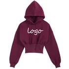Custom Hoodies Crop Hoodie Black Friday 95%cotton And 5% Spandex Custom Printing Logo Waistline Crop Hoodies For Women