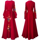 Women Dubai Kaftan Arab Islamic Middle East Ethnic Print Long Sleeve Abaya Muslim Dress