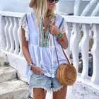 100% Cotton V-Neck Bohemia Embroidery Casual Blouse & Tops 2019 Sexis For Women