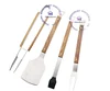 4 pieces BBQ tool set with wooden handle bottle opener heavy barbecue tool big grilling spatula turner grilling fork tong brush