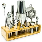 New design 28oz stainless steel boston bamboo bar bartender metal cocktail shaker set