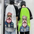 Shirt Polyester Custom Printing Hiphop Cartoon Designs Printed T Shirt Oversize Orange Polyester Raglan T Shirt