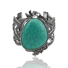Vintage Anti Silver Alloy Blue Turquoise Stone Boho Bracelets Cuff Bangle for Women