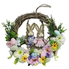 Decoration Egg Easter Bunny Decoration Boy And Girl Bunny In Twig Egg Flower Wreath