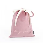 High Quality Custom Logo Printed Pink Drawstring Cosmetic Jewelry Gift Bag Velvet Pouch