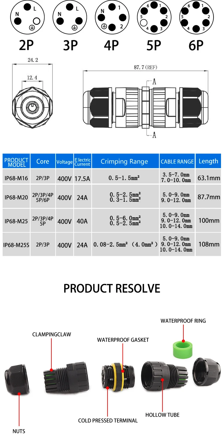 M Ip Cable Waterproof Connector Pin Terminal Adapter