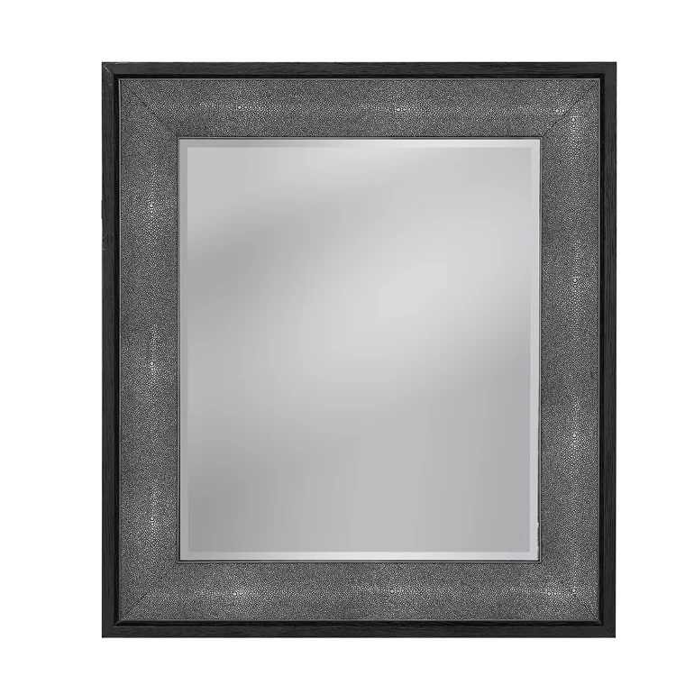Contemporary modern black faux shagreen leather mirror