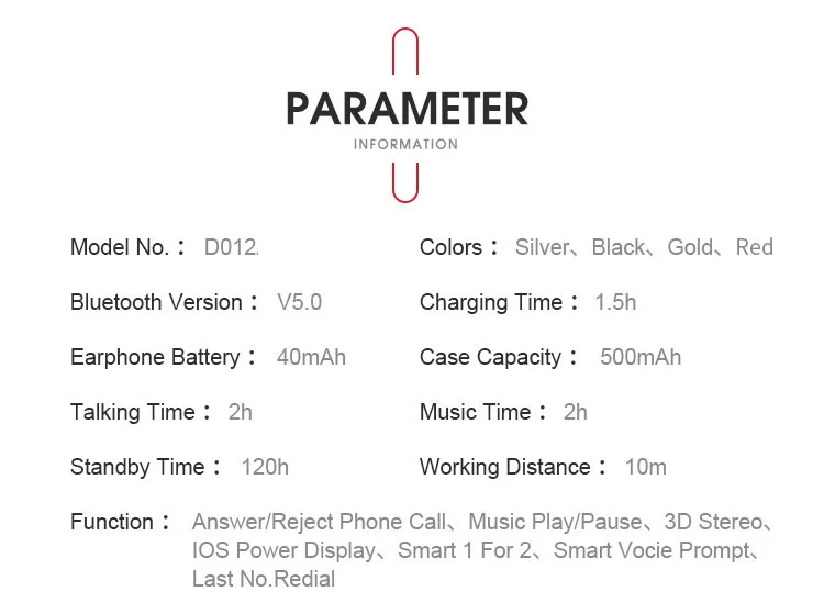D012 TWS Wireless Sports Bluetooth 5.0 Stereo Earphone Running Sport Bass Headset Bilateral Call Automatic Pairing Headphone - ANKUX.COM