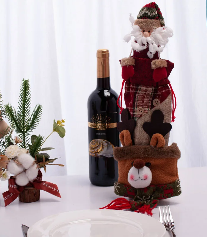 sj384 holiday gift classic santa claus wine bottle cover animal