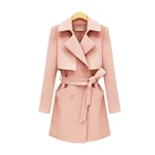 Women coat long sleeve shawl collar trench coat with belt ladies jacket