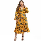 Fashion Casual Dresses Women Slim Floral Printed Long Sleeve Sexy Dress Ladies Plus Size Women Dresses