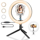 10 inch 3 Modes Brightness 10 Levels Makeup Video Dimmable Table Phone Holder LED Desktop selfie ring light with tripod stand
